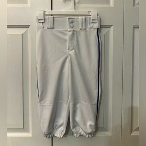 Kids White Baseball Knickers with Blue Side Piping - Size Youth Medium